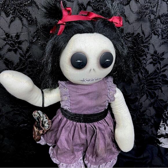 OOAK Creepy 17” Gothic Art Odd Weird Horror Art Artist Goth Rag Doll - Picture 4 of 8